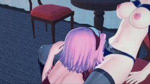 Sakura eats Hinata's pussy before tribbing.